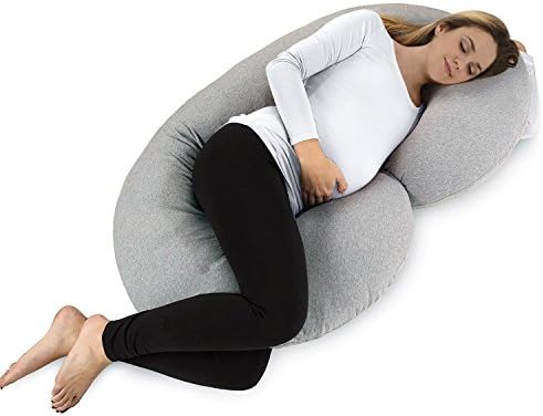 NiDream Bedding C Shaped Body Pillow - for Pregnant Women - Side Sleeping - Nursing - with Double Zipper - Removable Comfortable Jersey Cover - Grey