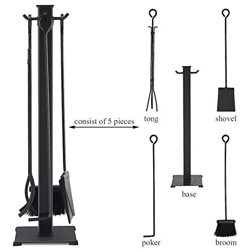 USA_BEST_SELLER 5 Pieces Fireplace Iron Fire Place Tool Set Modern Powder Coated Surface Heavy Duty Metal Body - Thumbnail 4