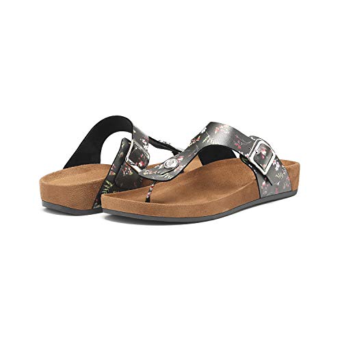 Women's T-Strap Thong Sandals Buckle Slip On Flip-Flops Beach Casual Platform Footbed Slippers (6, Multicolor)