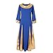 Girl Praise Dance Circle Dress Christian Bell Long Sleeves Liturgical Loose Costume Baptism Holy Communion Party Assumption Day Dresses Kids Junior National Day of Prayer Royal Blue+Gold 7-8 Years