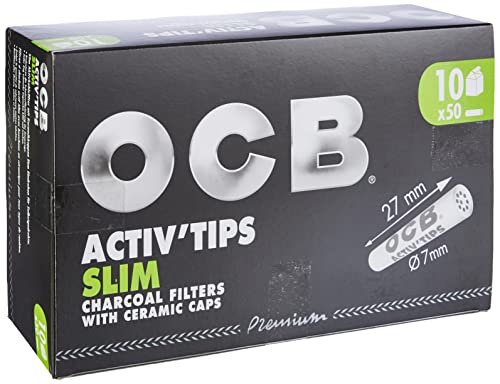 OCB ActivTips Slim 7 mm-Aktivkohlefilter mit Keramikkappen-10 x 50 Stück, Silber, smal