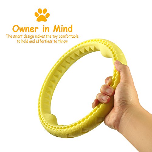 Fluffy Paws 9.7" Soft Durable Rubber Ring Dental Chewing Biting Chasing Training Toy, Yellow