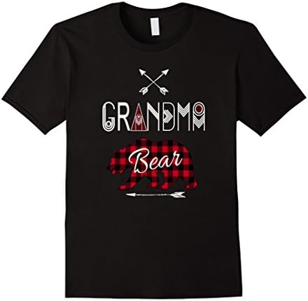 Mens Grandma Bear Shirt Buffalo Plaid Family Christmas Camp Tee 2XL Black