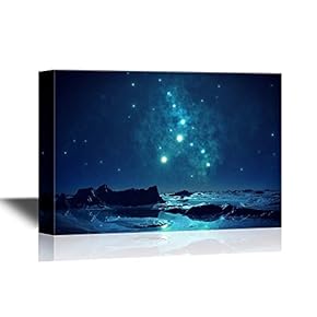 Canvas Wall Art - Watercolor Painting Style Scenery with Mountains Under The Night Sky - Giclee Print Gallery Wrap Modern Home Art | Ready to Hang - 12x18 inches
