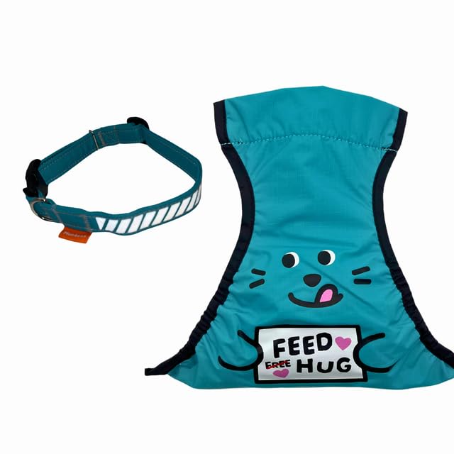MUDLESS Waterproof Pet Dog Collar-on Belly Vest Jacket Cover, Lightweight Breathable Outdoor Indoor - Clean & Dry in Rain Snow Mud (Turquoise, Feed Hug, XS)