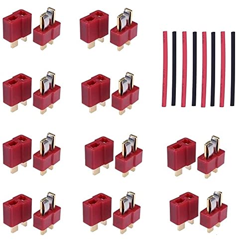 T-Plug Connectors Deans Style Male and Female with 8pcs* 10cm Shrink Tubing For RC LiPo Battery (10 Pairs)