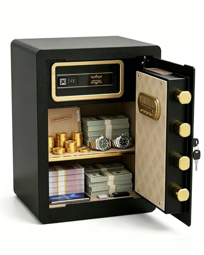 Asylosss 53L Home Safe with Hidden Code Drawer, 3-Layer Storage & Adjustable Shelf, Heavy Steel Multipoint Bolts, Triple Access, Dual Alarm, Wall Mountable – for Cash, Jewelry, Documents