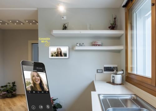 Vimar K42945 Kit de vídeo porteiro inteligente com vídeo porteiro Wi-Fi com tela sensível ao toque, placa de áudio / vídeo, fonte de alimentação com plugues intercambiáveis padrão UE, BS, EUA, AU, suportes de montagem