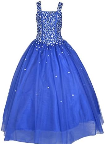 Dexin Flower Girls' Rainstones Ball Gowns Long Pageant Dresses 4 US Blue