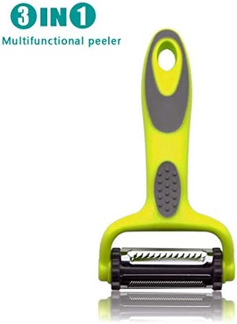 Peeler with Stainless Steel Fruit Vegetable 3 in 1 Rotary Peeler Non-Slip Comfortable Plastic Handle （Serrated-Straight-Julian）Blade