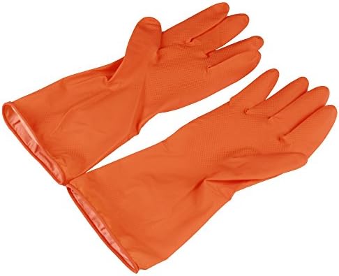 iHaushalt Muti Purpose Reusable Latex Gloves, Strong and Comfortable, for Household Cleaning, Dish Washing, Laundry and Car Washing, Medium Size (Orange)