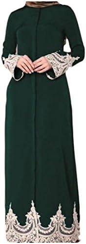 Mfasica Women's Lace Trendy Long Sleeve Patchwork Abaya Jilbab Muslim Dress Blackish Green XXS
