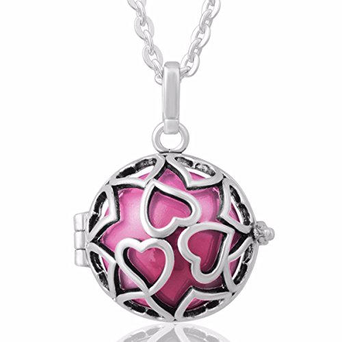 Eudora Harmony Bola Endless Love Locket Pandent Necklace 20mm Musical Chime Ball & 30'' Chain pink