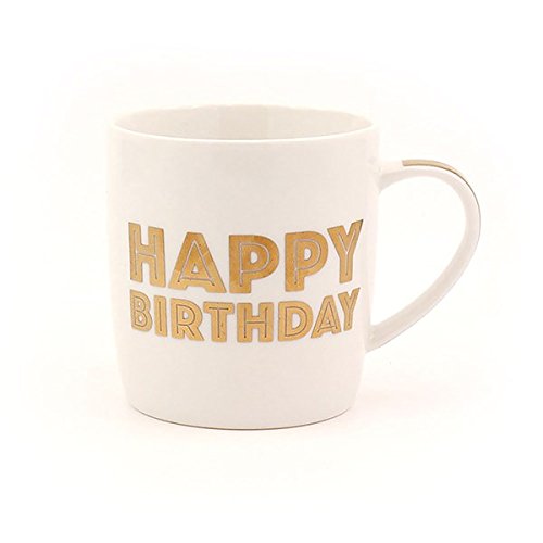 Glamourous "Happy Birthday" General Birthday White & Gold Fine China Mug in Presentation Box