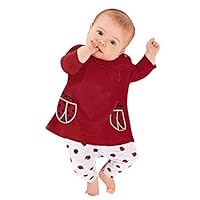 Buoyee Baby Girls Clothes Set 2 Piece Long Sleeve Ladybug Pattern Toddler Outfits (3-6 Months, Red)