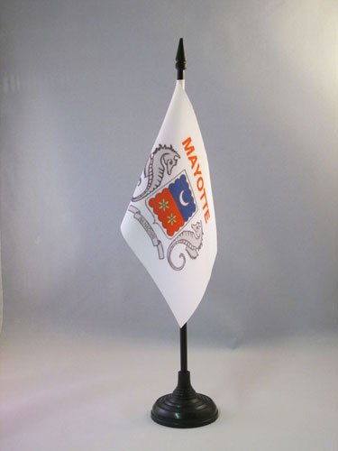 AZ FLAG - Mayotte Table Flag 4'' x 6'' - French region of Mayotte Office Mini Banner 100% Polyester 15 x 10 cm - Mini Desk Flag with 10'' Pole and Black Plastic Base