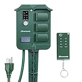 DEWENWILS Outdoor Power Stake Timer with Photocell Light Sensor and Wireless Remote Control, 6 Waterproof Grounded Outlets with Protective Cover, 6ft Extension Cord, Raintight, UL Listed, Green