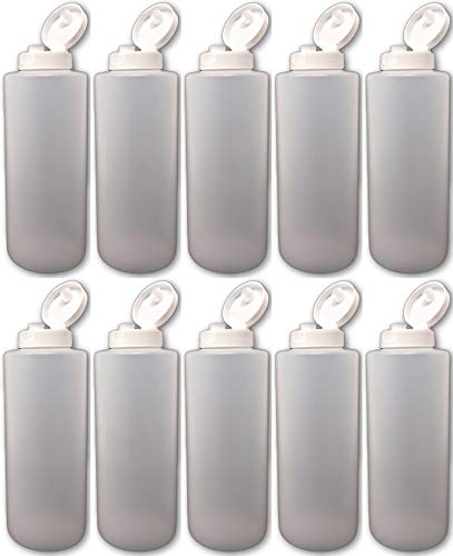 Earth's Essentials Ten Pack of Refillable 12 Oz. Squeeze Bottles with Large Opening Flip Caps-Great for Condiments, Sauces Or Crafts