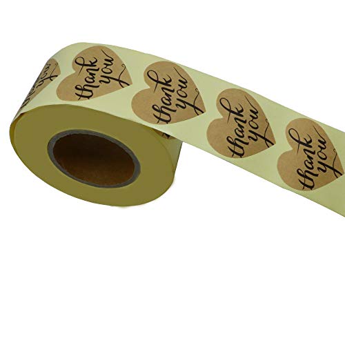Hybsk Love Heart Kraft Paper Thank You Stickers with Heart 1.5 Inch Adhesive Labels 500 Per Roll (Kraft) - Thumbnail 4