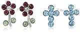 Kate & Lucy Girls' Sterling Silver 2 Piece Crystal Cross and Flower Stud Earrings Set