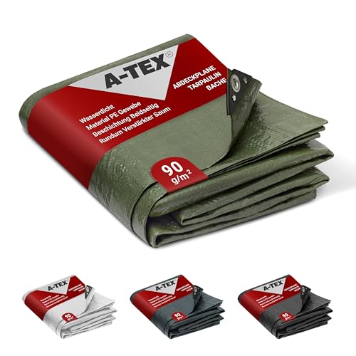 A-TEX® Abdeckplane 90g/m² (Grün 8 x 10 m) | Verschiedene Stärken, Größen und Farben wählbar | Plane mit Ösen | Gewebeplane Gartenplane Bauplane Schutz