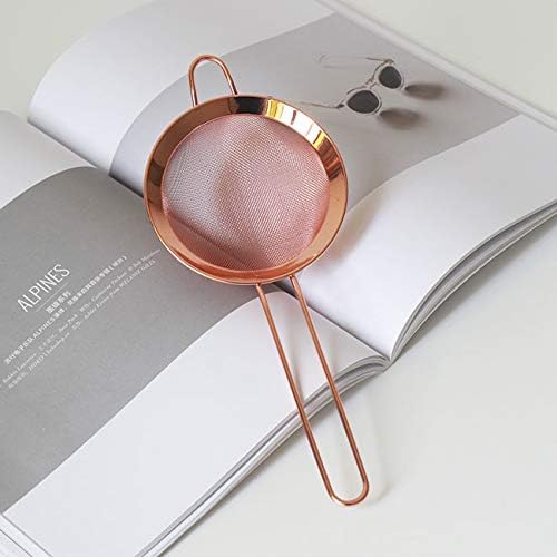 Sieves Stainless Steel Long Handle Sugar Powder Decorative Sieve Baking Screen Filter mesh Noodles Colander Nordic Gold-Plated Copper, Rose Gold (1PCS)
