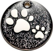 Bow Wow MeowBWM Glitter Personalized Pet ID Tags Dog Tags | Dog Tag for Pets Laser Engraved & Personalised | ID Tags for Dogs & Cats | Durable, Strong & Deeply Engraved - Black Paw Print, Medium