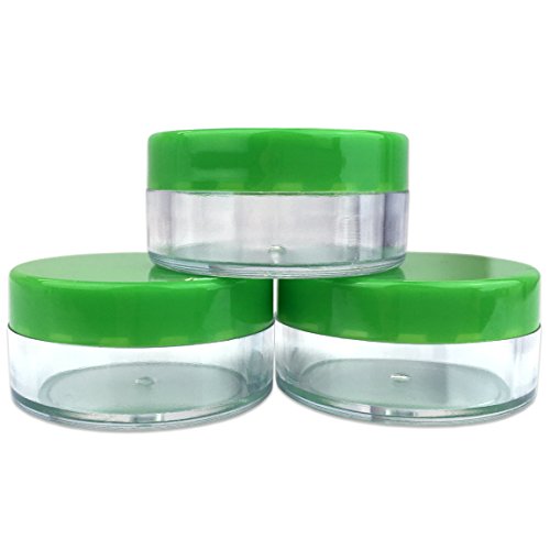 (Quantity: 20 Pieces) Beauticom 10G/10ML Round Clear Jars with GREEN Lids for Scrubs, Oils, Salves, Creams, Lotions, Liquid, Powder, Glitter, Sample Products - BPA Free