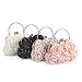 Emour Women Satin Rose Rhinestone Pure Color Handbag Evening Bags Wedding Handbags Carved Handle (Pink)