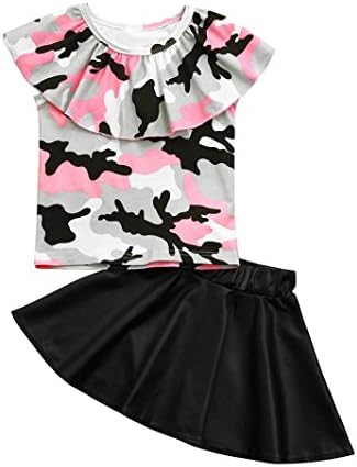 Jarsh Toddler Kids Baby Girls Ruffle Camo Tops+Black Tutu Skirt T Shirt Dress Outfits Set