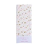 Fire and Creme Stars Foiled Party Paper Straws Gold Pink White - Pack of 24