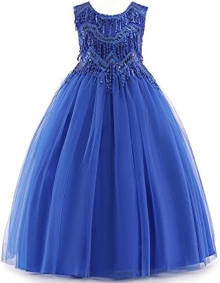Cossky Kids Girls Floor Length Ball Gown Pageant Dresses Evening Gowns 7-16 (5-6Years, Royal Blue)