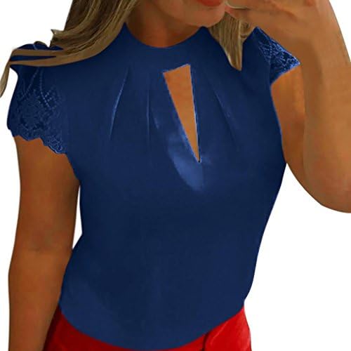 Clearance! OOEOO Women Shirt, Casual Chiffon Blouse Lace Short Sleeve Splice Crop Top