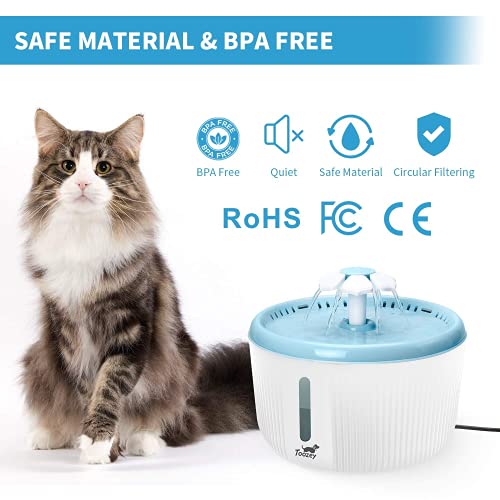 Toozey Cat Water Fountain, 2L Water Fountain for Cats, Automatic Quiet