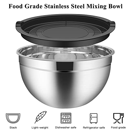 Stainless Steel Mixing Bowl, Set of 5 Mixing Bowls with Lids Set, 4.5