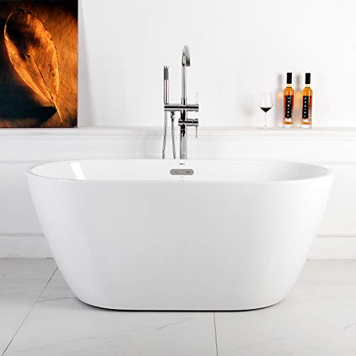 FerdY 55" Small & Gracefully Shaped Freestanding Soaking Bathtub, Glossy White 2019 All New Oval, cUPC Certified, Drain & Overflow Assembly Included