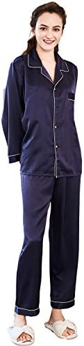 Teeker Pajama Women's Long Sleeve Sleepwear Soft Pajama Set Loungewear Top and Pants Navy Blue M