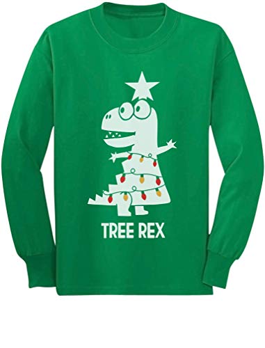 Tree Rex Cute Funny T-Rex Dinosaur Christmas Toddler Kids Long Sleeve T-Shirt 4T Green