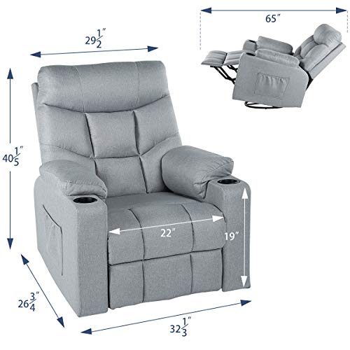 YODOLLA 360° Swivel & 140° Recling Electric Massage Recliner Sofa, Rocking Chair for Living Room Theater Seat Lounge,(Gray) - Thumbnail 7