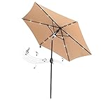 APEX LIVING 9 Feet Solar Powered LED Light Patio Umbrella Bluetooth Speaker Beige