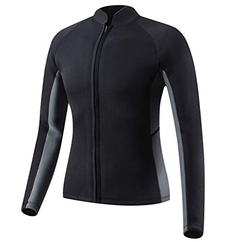 EYCE Dive & SAIL Men's 3mm Wetsuit Jacket Top Long Sleeve Neoprene Wetsuits (Black/Grey, Small)