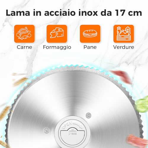 YASHE 180W Folding Electric Household Slicer 17cm Stainless Steel Blade 0-15mm Thick, Compact and Easy to Store for Meat, Cheese, Bread and Vegetables, White