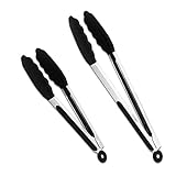 Premium Silicone Kitchen Tongs Silicone Tongs 2 Pack (9-Inch & 12-Inch), Utility Tong with Rubber Tip and Locking Clip (Black)