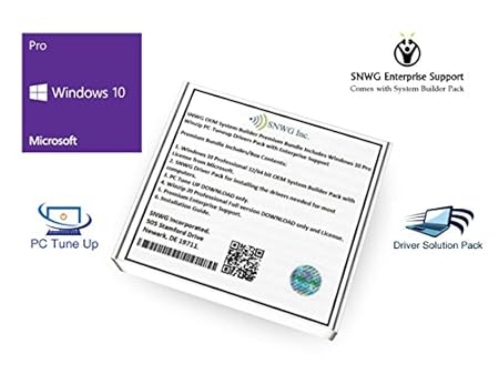Windows 10 Pro OEM 32 64 bit, Winzip, Tuneup & Drivers Pack with Enterprise Support DVD 1 PC License System Builder Premium Bundle by SNWG