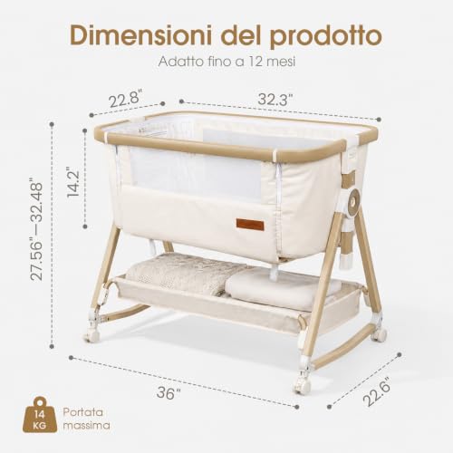 Maydolly Beistellbett 3 in 1 Portable Baby Bed with Breathable Mesh and Sheet, Adjustable Pram Cot (Cream White)