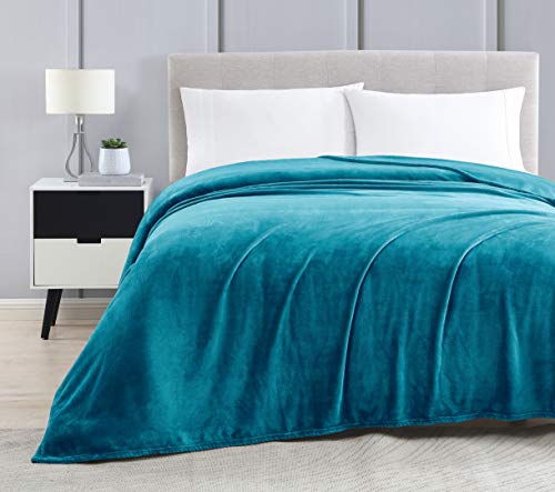 Love's cabin Flannel Fleece Blanket King Size Teal Bed Blanket, Extra Soft Double Side Fuzzy & Plush Summer Blanket Couch, Fluffy Cozy Blanket for Adults Kids or Pet (Lightweight,Non Shedding)