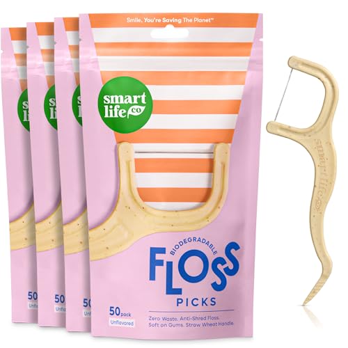 Photo 1 of SMARTLIFECO Biodegradable Dental Floss Picks - Plant Based Tooth Flosser for Adults & Kids | Eco-Friendly Unwaxed Floss | Toothpick Stick Soft On Gum & Teeth | Compostable, Vegan, Unflavored 200ct