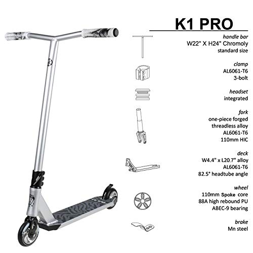 VOKUL Complete Pro Scooter for Kids Boys Girls Teens Adults Up 7 Years - Freestyle Tricks Pro Stunt Scooter with 110mm Metal Wheels - High Performance Gift for Skatepark Street Tricks