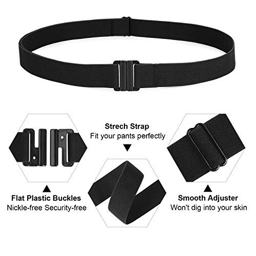 No Show Invisible Fashion Belt for Jeans for Pants for Dresses Flat Buckle Skinny Stretch Elastic Web Belt for Women Ladies No Bulge Invisible Adjustable Casual Waist Belt,Black,Suit USA Size 0-16