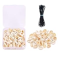 Cowrie Shell Beads Kits, BENBO 100Pcs Natural Spiral Cut Sea Shell Connectors Beach Seashells with Storage Case and Black Cords for DIY Craft Jewelry Making, 18-20mm